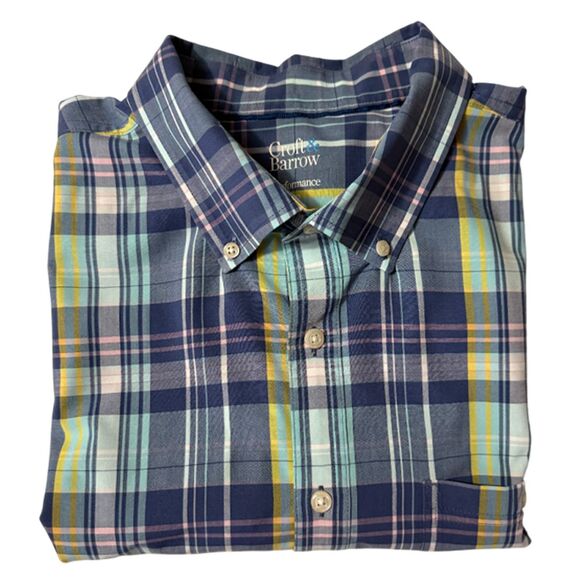 Croft & Barrow Blue Plaid Short Sleeve Button Down Shirt Size 2XB - Picture 3 of 11